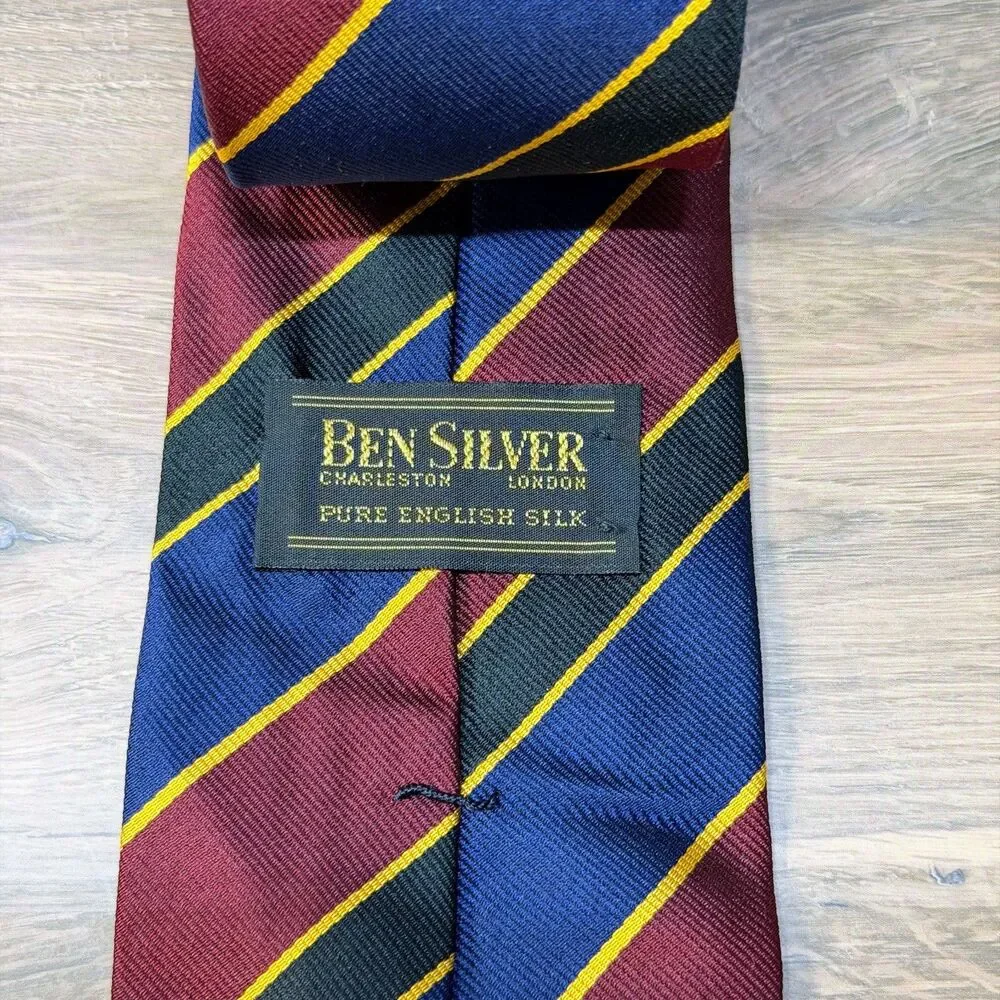 Ben Silver English Silk Repp Tie Regiment Stripe Vtg Handmade 3.25x58 Handmade